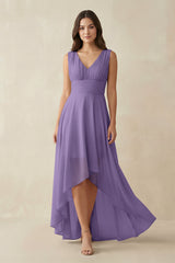Tahiti V-Neck High-Low Chiffon Bridesmaid Dress | KISSBRIDAL