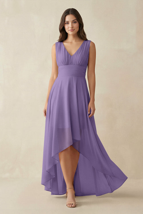 Tahiti V-Neck High-Low Chiffon Bridesmaid Dress | KISSBRIDAL