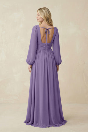 Tahiti V-Neck Long Sleeve A-Line Chiffon Bridesmaid Dress (2) | KISSBRIDAL