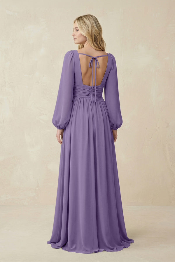 Tahiti V-Neck Long Sleeve A-Line Chiffon Bridesmaid Dress (2) | KISSBRIDAL