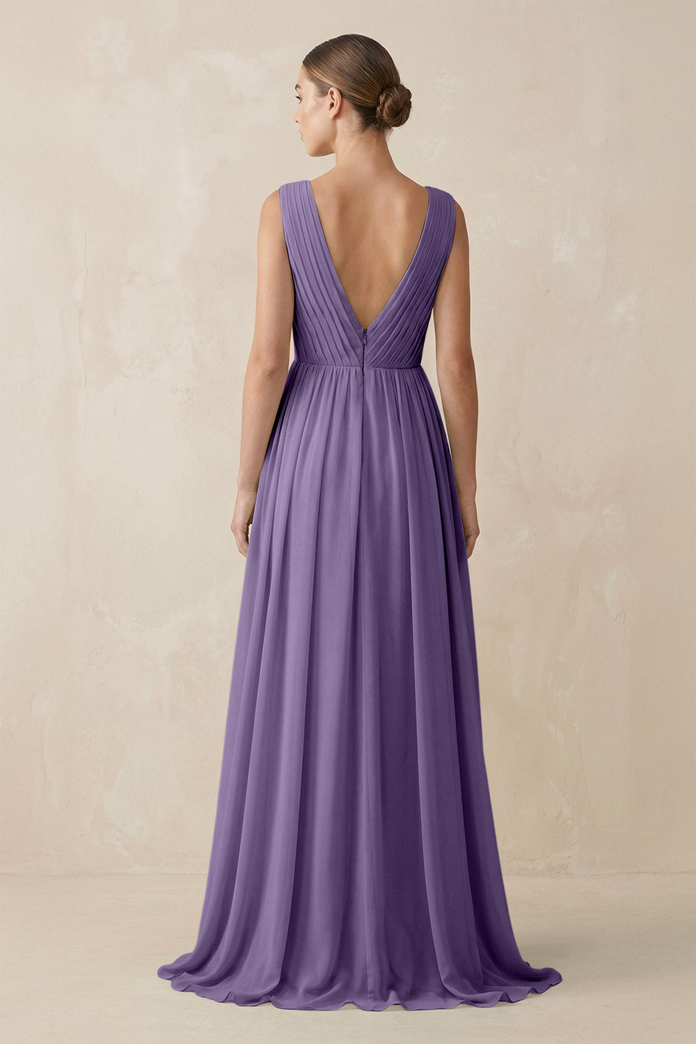 V-Neck Pleated A-Line Chiffon Bridesmaid Dress in Tahiti