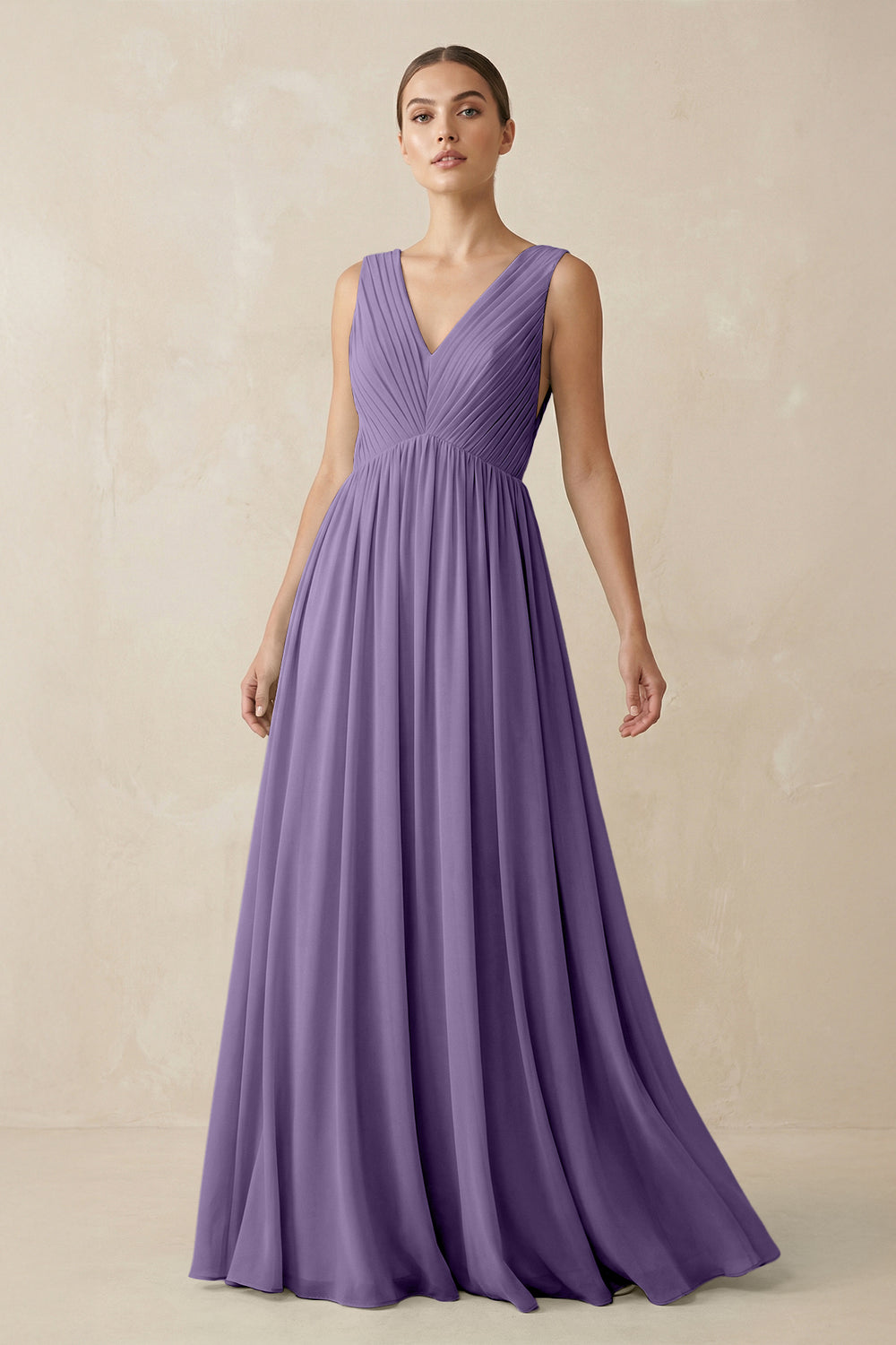 V-Neck Pleated A-Line Chiffon Bridesmaid Dress in Tahiti