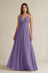 Tahiti V-Neck Pleated A-Line Chiffon Bridesmaid Dress | KISSBRIDAL