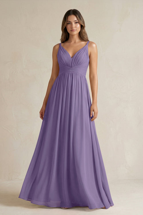 Tahiti V-Neck Pleated A-Line Chiffon Bridesmaid Dress | KISSBRIDAL