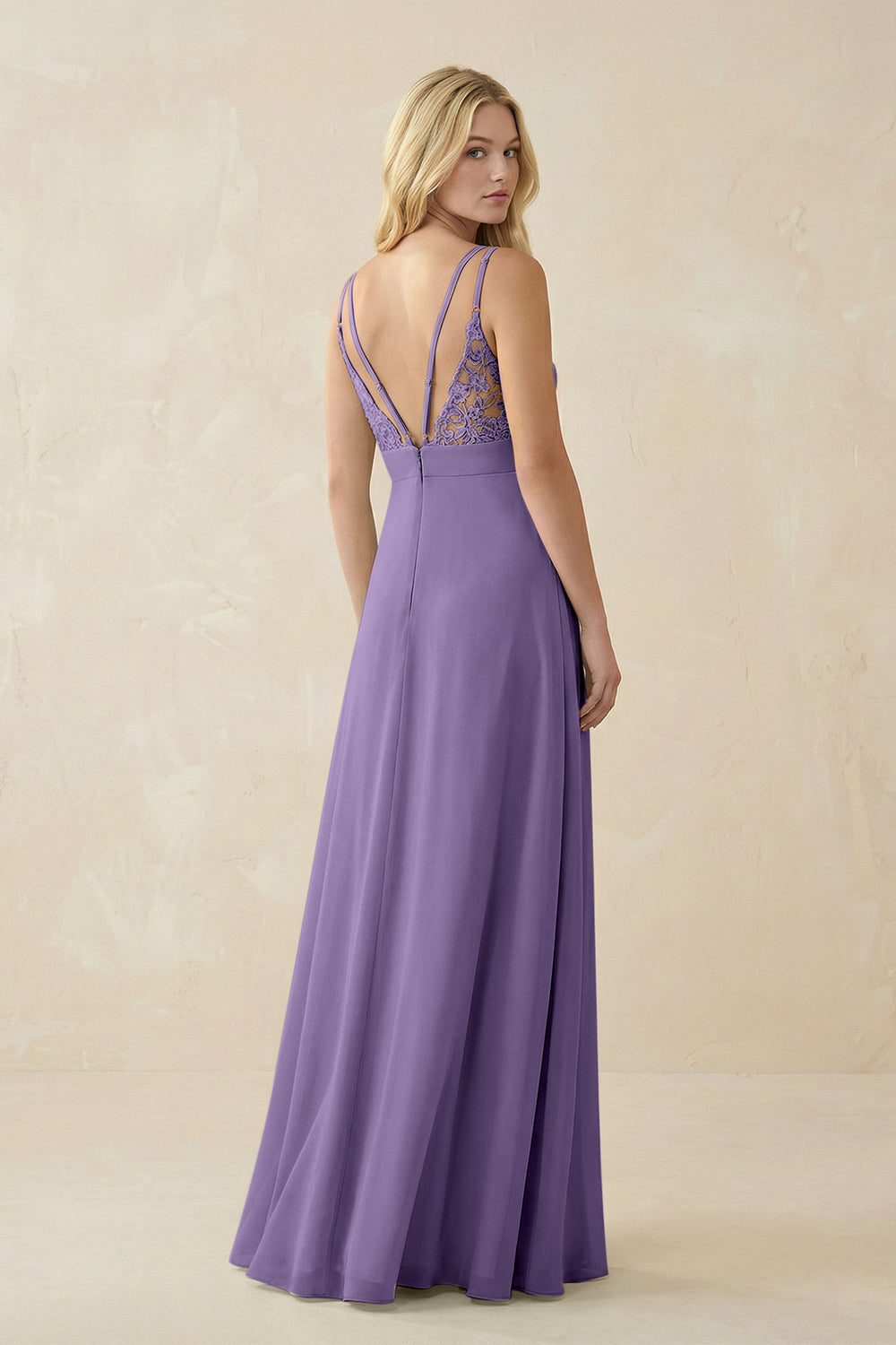 V-Neck Ruched Chiffon Bridesmaid Dress with Slit in Tahiti