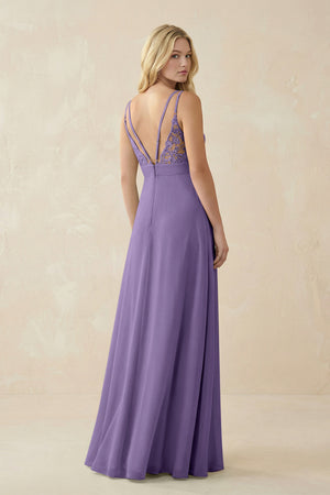 Tahiti V-Neck Ruched Chiffon Bridesmaid Dress with Slit (2) | KISSBRIDAL