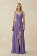 Tahiti V-Neck Ruched Chiffon Bridesmaid Dress with Slit | KISSBRIDAL