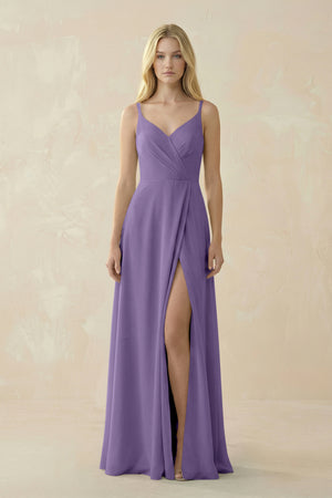 Tahiti V-Neck Ruched Chiffon Bridesmaid Dress with Slit | KISSBRIDAL