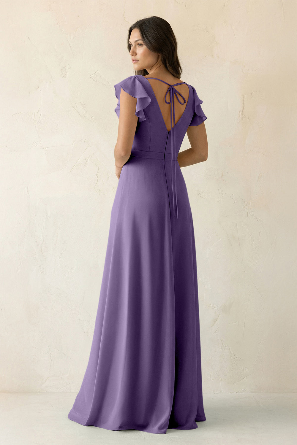 V-Neck Ruffled A-Line Chiffon Bridesmaid Dress in Tahiti