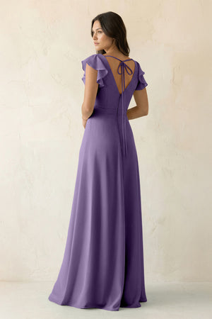 Tahiti V-Neck Ruffled A-Line Chiffon Bridesmaid Dress (2) | KISSBRIDAL