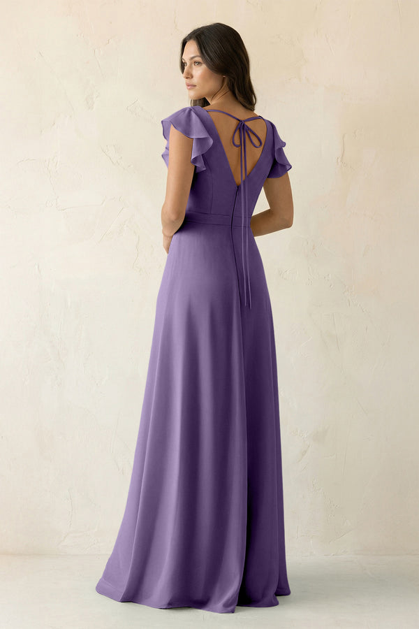 Tahiti V-Neck Ruffled A-Line Chiffon Bridesmaid Dress (2) | KISSBRIDAL