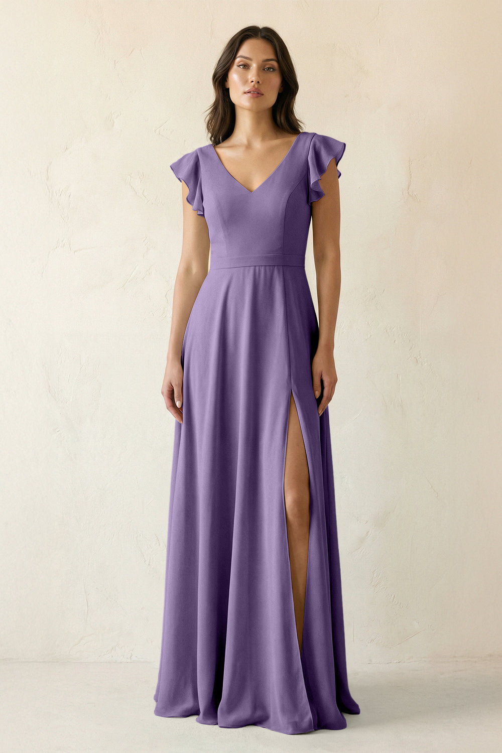 V-Neck Ruffled A-Line Chiffon Bridesmaid Dress in Tahiti