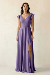Tahiti V-Neck Ruffled A-Line Chiffon Bridesmaid Dress | KISSBRIDAL