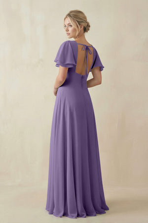 Tahiti V-Neck Ruffled Short Sleeves A-Line Bridesmaid Dress (2) | KISSBRIDAL