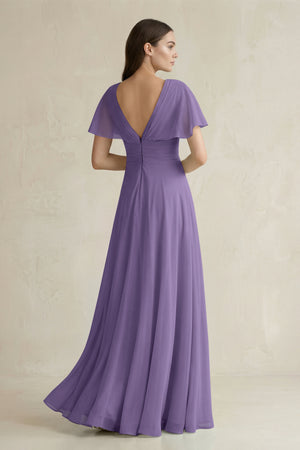 Tahiti V-Neck Ruffled Sleeve A-Line Chiffon Bridesmaid Dress (2) | KISSBRIDAL