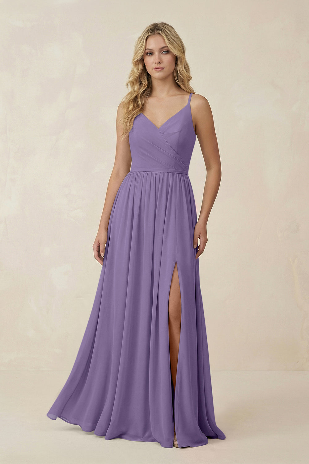 V-Neck Spaghetti Strap A-Line Chiffon Bridesmaid Dress in Tahiti
