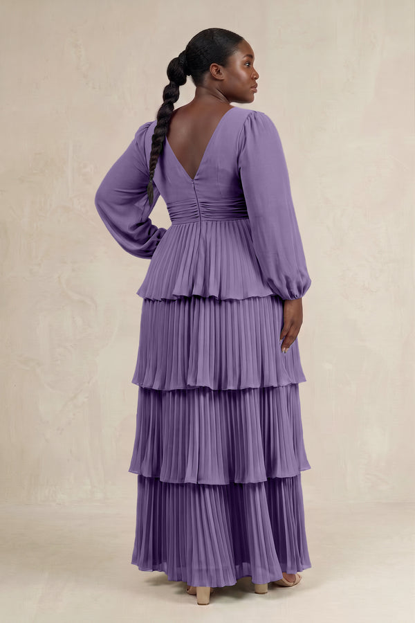 Tahiti V-Neck Tiered A-Line Long Sleeve Bridesmaid Dress (2) [sizeplus] | KISSBRIDAL