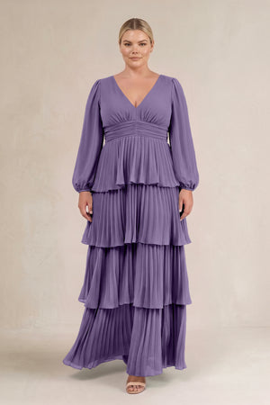 Tahiti V-Neck Tiered A-Line Long Sleeve Bridesmaid Dress (3) [sizeplus] | KISSBRIDAL