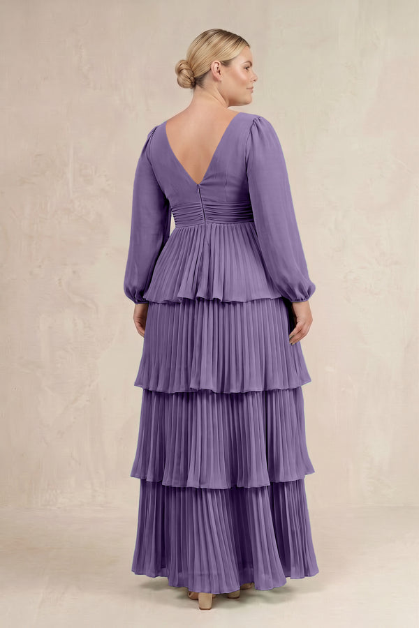 Tahiti V-Neck Tiered A-Line Long Sleeve Bridesmaid Dress (4) [sizeplus] | KISSBRIDAL