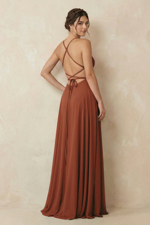 Terracotta A-Line Chiffon Bridesmaid Dress With Slit (2) | KISSBRIDAL