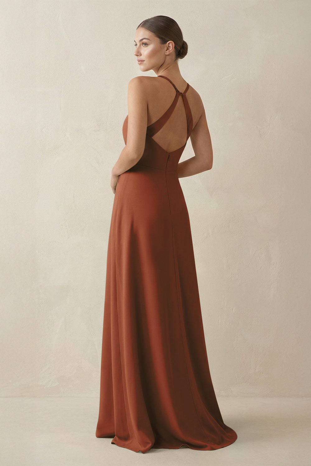 A-Line Chiffon Long Bridesmaid Dress With Slit in Terracotta