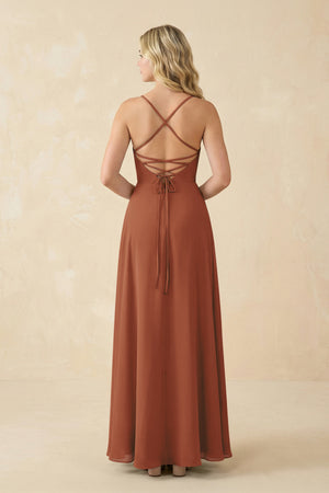 Terracotta A-Line Chiffon Spaghetti Strap Bridesmaid Dress (2) | KISSBRIDAL