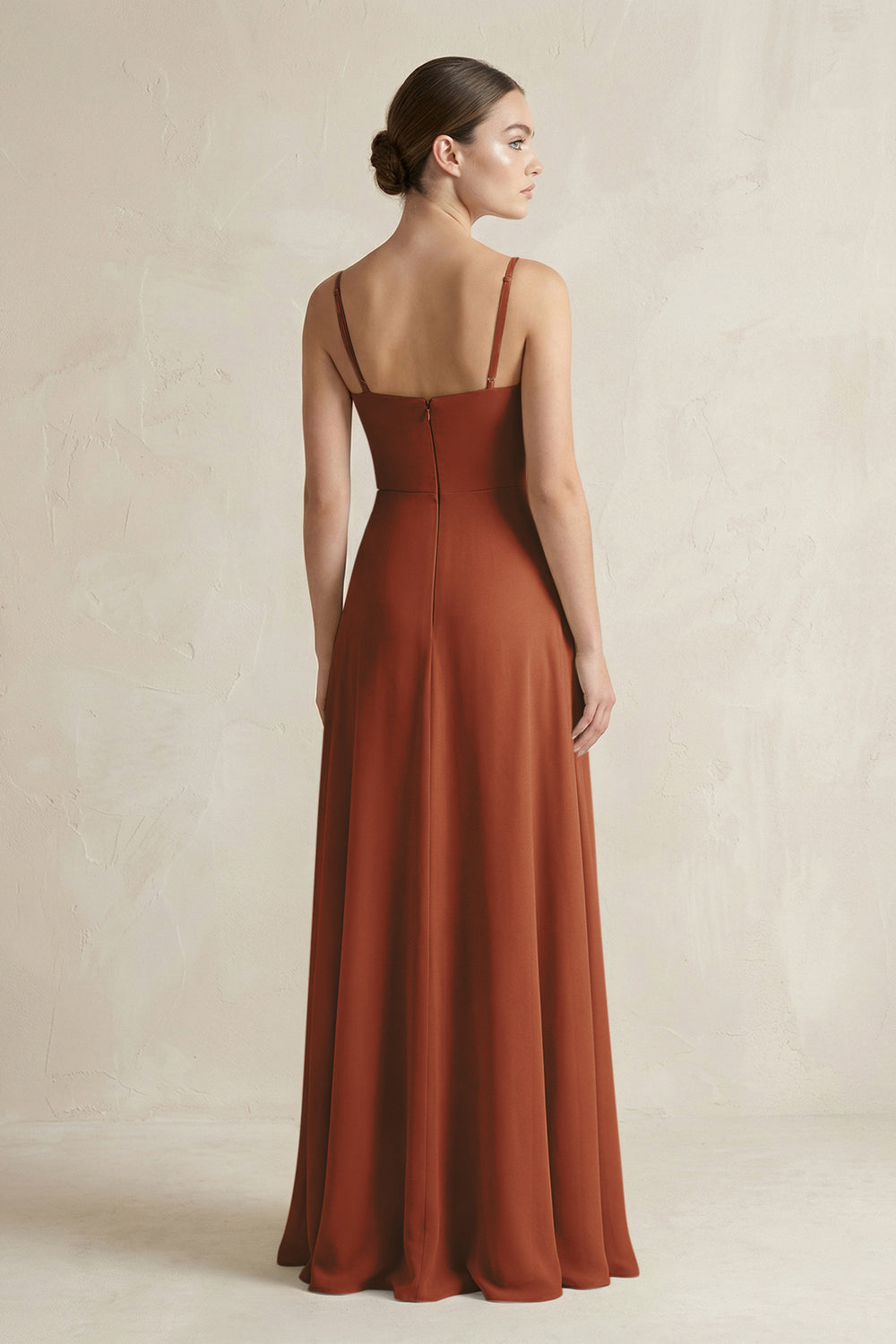 A-Line Chiffon Spaghetti Strap Bridesmaid Dress in Terracotta
