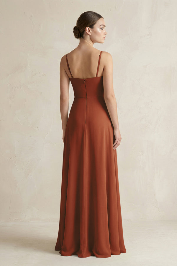 Terracotta A-Line Chiffon Spaghetti Strap Bridesmaid Dress (2) | KISSBRIDAL