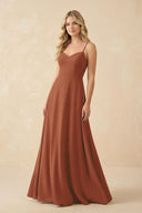 Terracotta A-Line Chiffon Spaghetti Strap Bridesmaid Dress | KISSBRIDAL