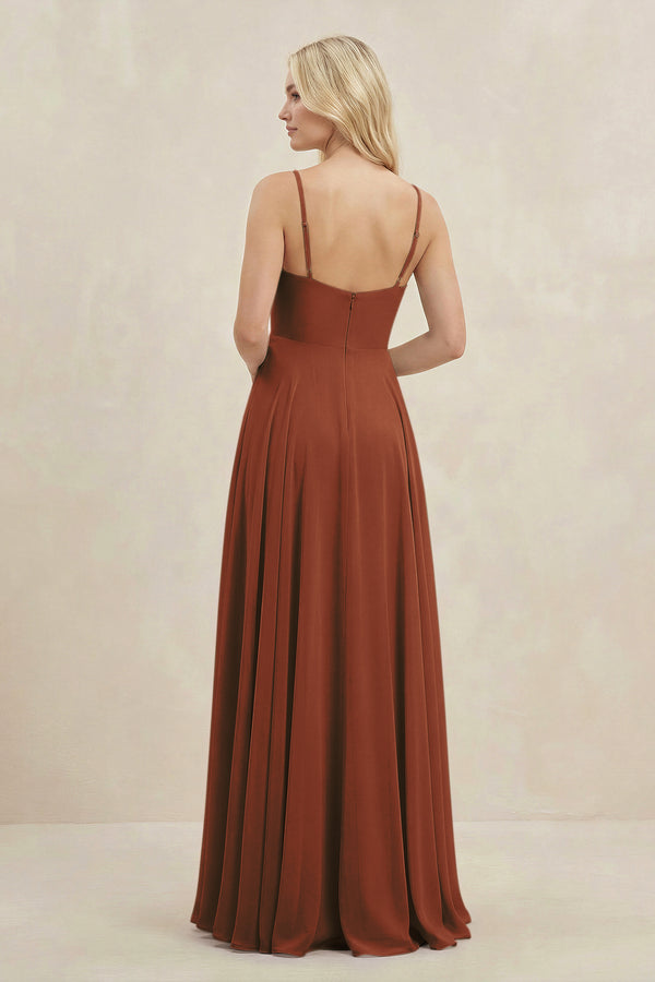 Terracotta A-Line Spaghetti Strap Chiffon Bridesmaid Dress (2) | KISSBRIDAL