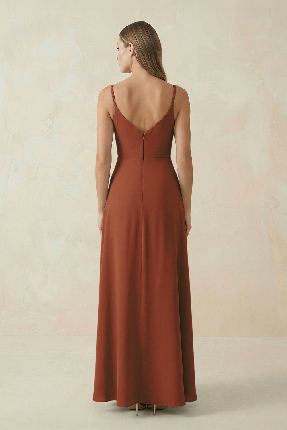Cami Strap A-Line Chiffon Bridesmaid Dress in Terracotta