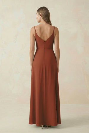 Terracotta Cami Strap A-Line Chiffon Bridesmaid Dress (2) | KISSBRIDAL