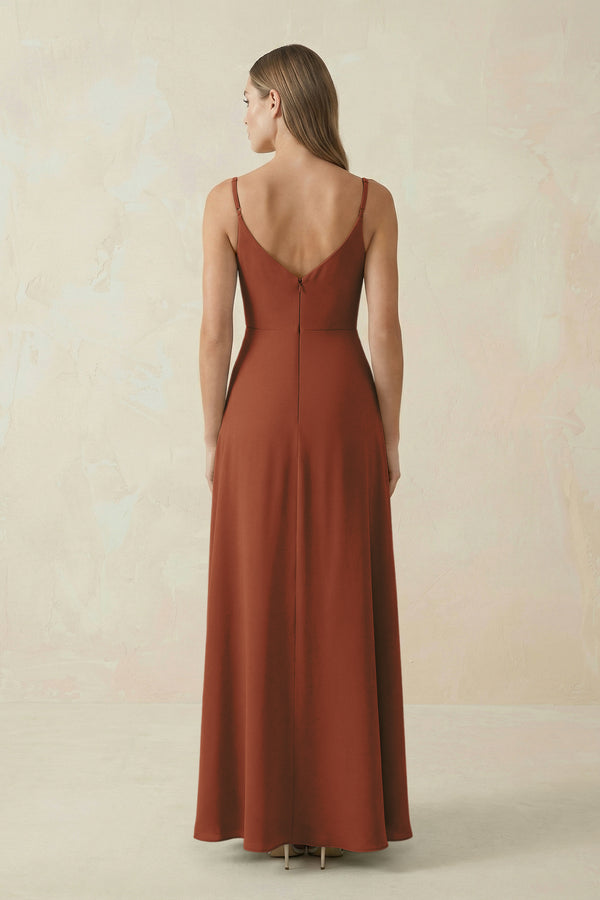 Terracotta Cami Strap A-Line Chiffon Bridesmaid Dress (2) | KISSBRIDAL