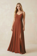 Terracotta Cami Strap A-Line Chiffon Bridesmaid Dress with Slit | KISSBRIDAL