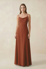 Terracotta Cami Strap A-Line Chiffon Bridesmaid Dress | KISSBRIDAL