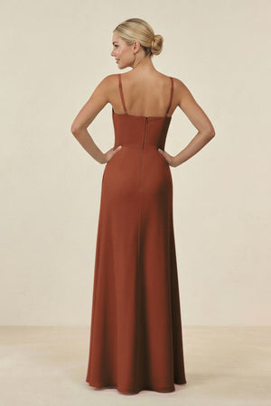 Terracotta Cami Strap Chiffon Sheath Bridesmaid Gown (2) | KISSBRIDAL