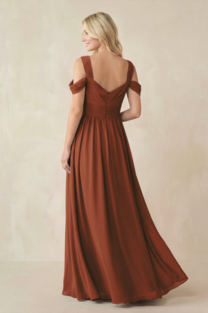 Terracotta Chiffon A-Line Bridesmaid Dress with Slit (2) | KISSBRIDAL