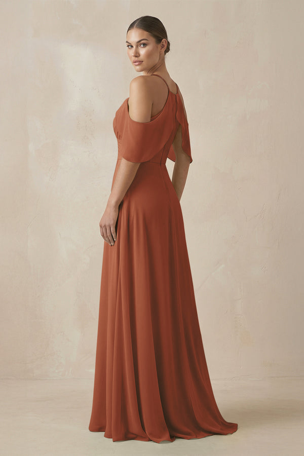 Terracotta Chiffon A-Line Long Bridesmaid Dress (2) | KISSBRIDAL