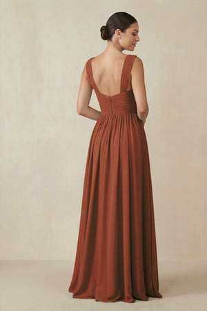 Terracotta Chiffon A-Line Pleated Bridesmaid Dress (2) | KISSBRIDAL