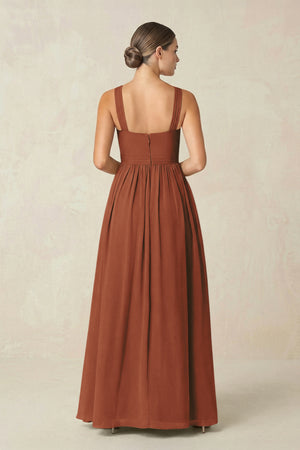 Terracotta Cross Halter Neck Chiffon A-Line Bridesmaid Dress With Slit (2) | KISSBRIDAL