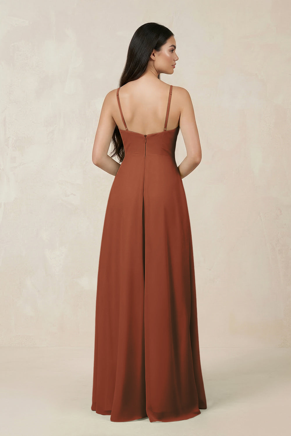 Halter Chiffon A-Line Bridesmaid Dress With Slit in Terracotta