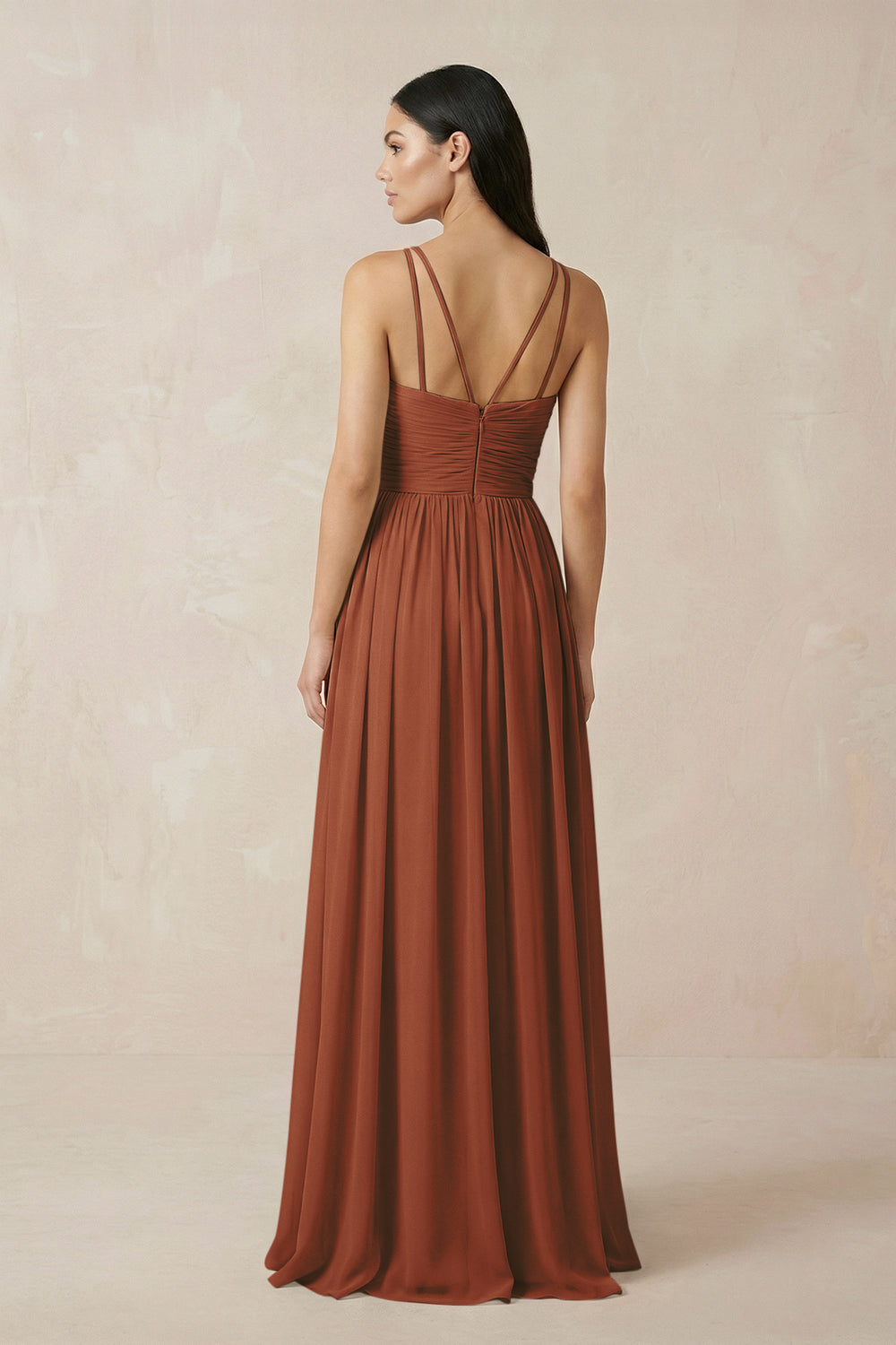Halter Neck A-Line Chiffon Bridesmaid Dress in Terracotta