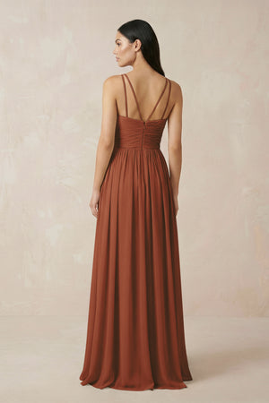 Terracotta Halter Neck A-Line Chiffon Bridesmaid Dress (2) | KISSBRIDAL