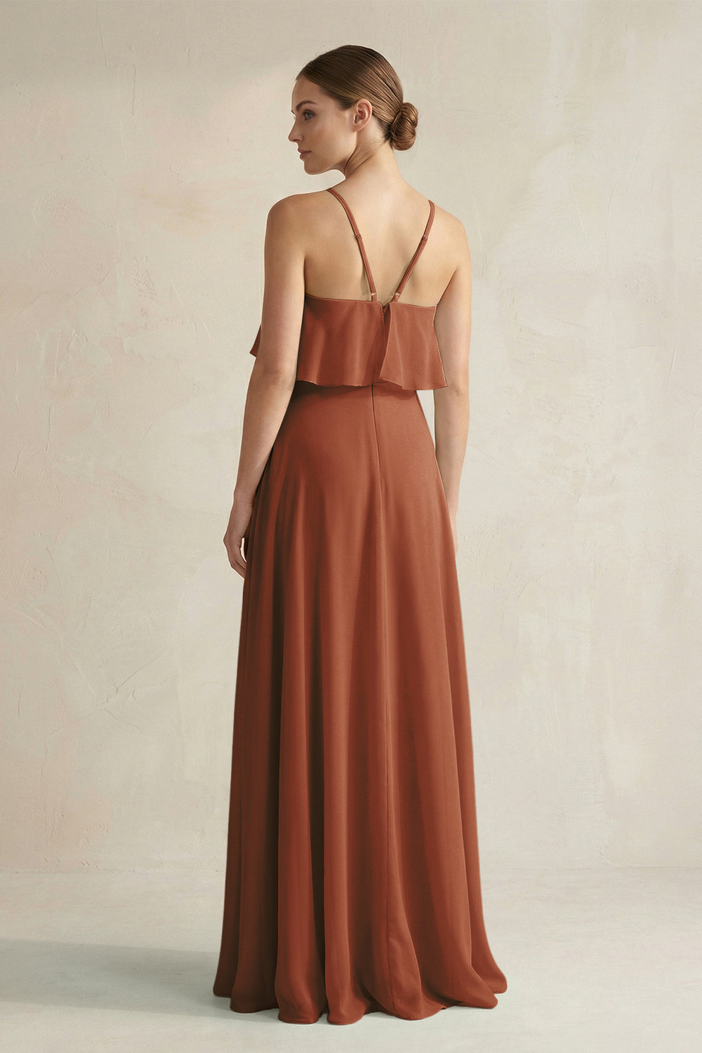 Halter Neck A-Line Chiffon Bridesmaid Dress with Keyhole in Terracotta