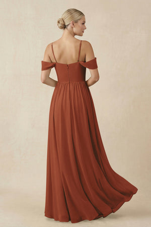 Terracotta Off-the-Shoulder Sweetheart A-Line Chiffon Bridesmaid Dress (2) | KISSBRIDAL