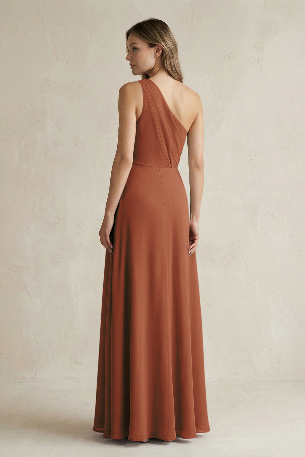 One-Shoulder Chiffon A-Line Bridesmaid Dress With Slit in Terracotta