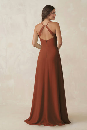Terracotta Ruched Sheath Chiffon Bridesmaid Dress (2) | KISSBRIDAL
