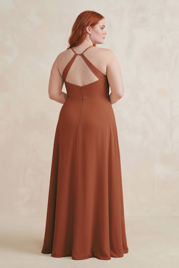 Terracotta Ruched Sheath Chiffon Bridesmaid Dress (2) | KISSBRIDAL