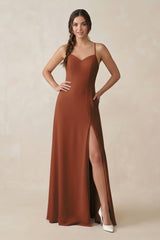 Terracotta Ruched Sheath Chiffon Bridesmaid Dress | KISSBRIDAL