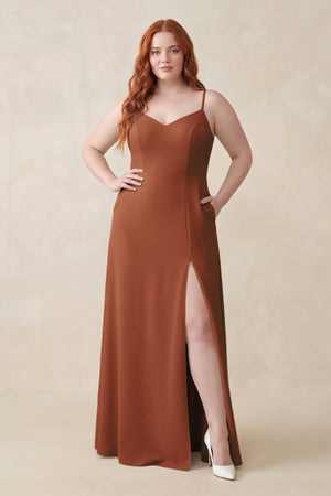 Terracotta Ruched Sheath Chiffon Bridesmaid Dress | KISSBRIDAL